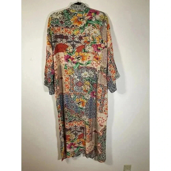 Anthropology Saachi Floral Print Long Open Front Ruana Orange Multicolor - Picture 2 of 10